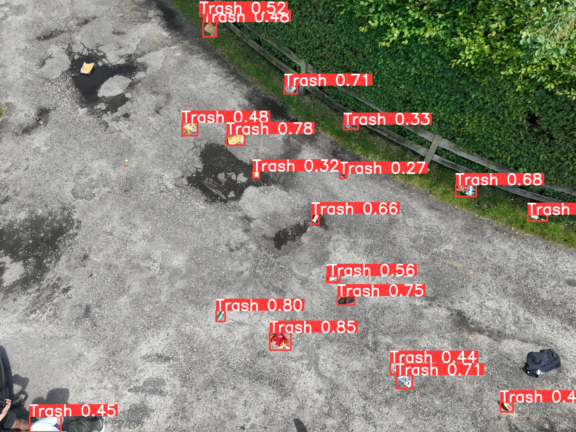 AiroMap-afvaldetectie die zwerfafval automatisch markeert met een betrouwbaarheidsscore